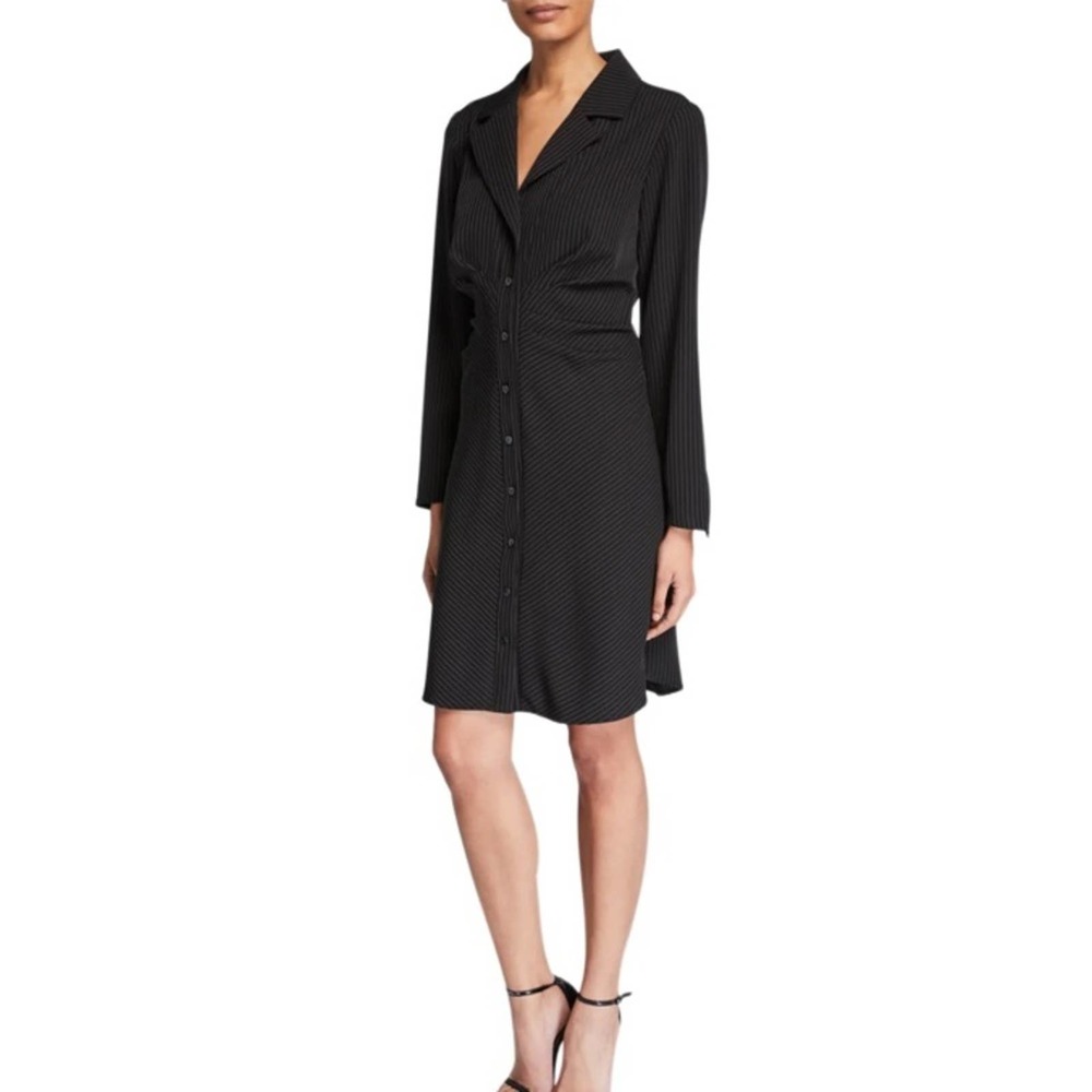 Finley Black Pinstripe Button-Front Shirtdress